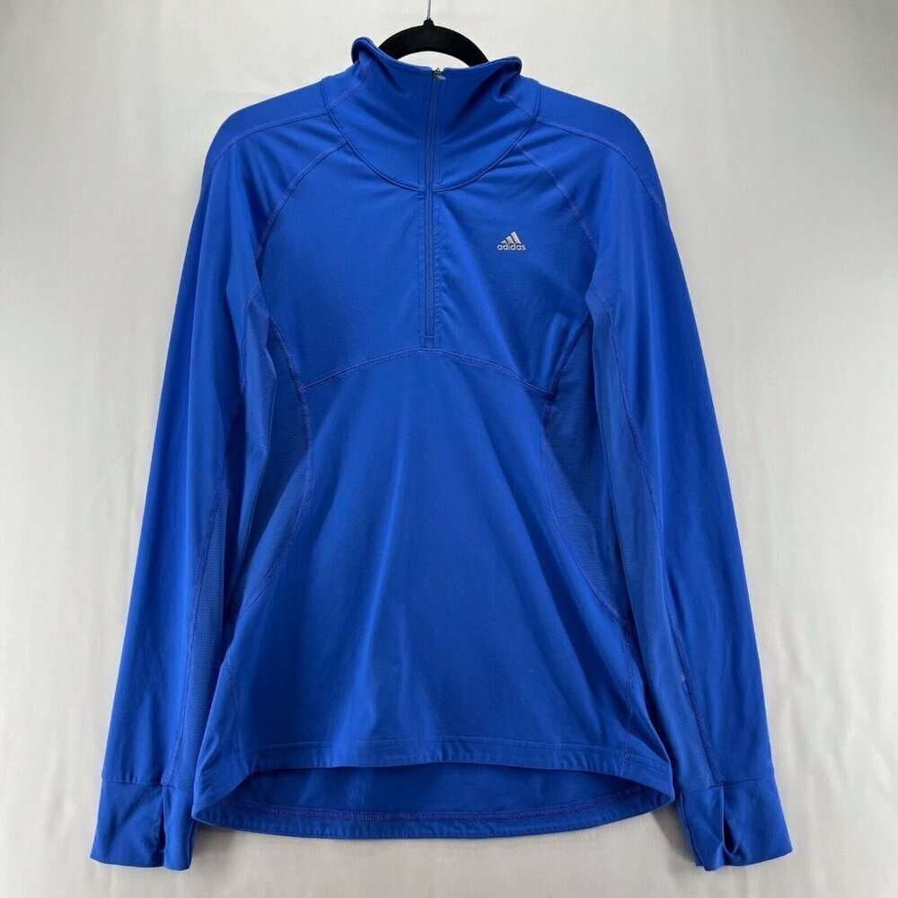 Adidas Climalite Track Jacket Womens Sz S Pullover Stretch Athletic 1/4 Zip Blue